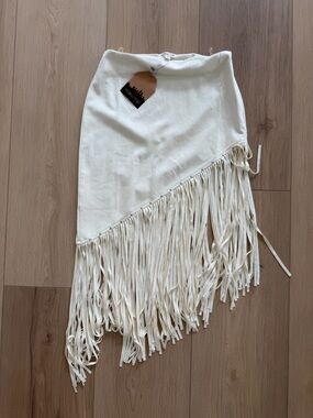 Main Strip Ivory Fringe Asymmetrical Skirt